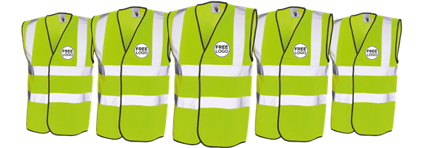 100x Hi Vis Safety Waist Coats + Free Printed Logo