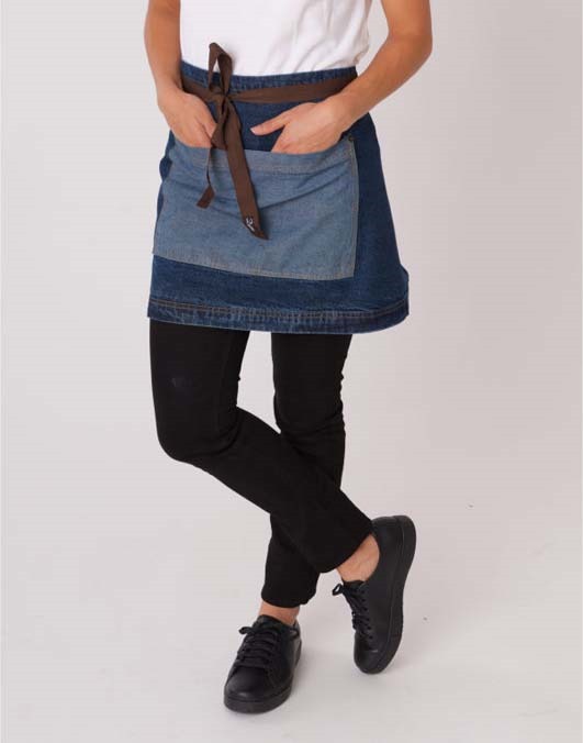 Washed Denim Contrast Waist Apron